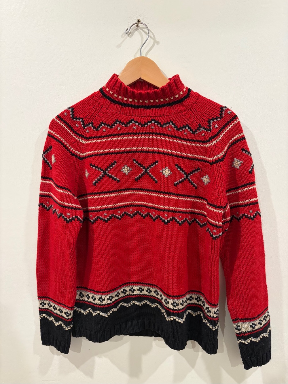Vintage Red fair isle Patterned knit Women’s petite Sweater - David brooks